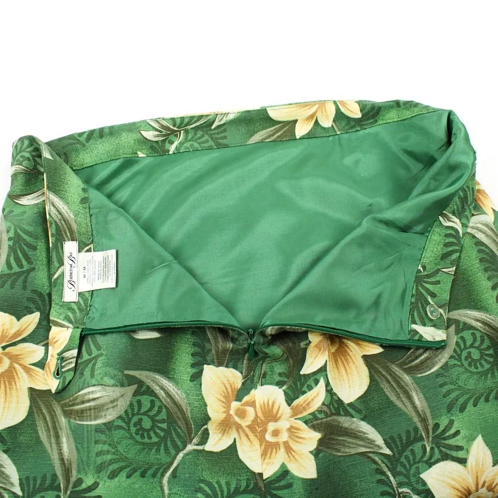 Green Yellow Floral Silk Skirt Bermuda Bay - Picture 5 of 7